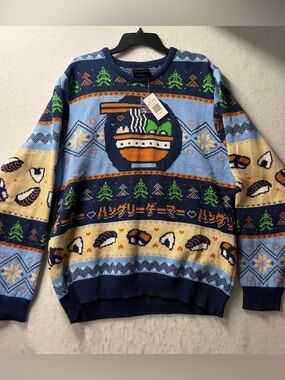 Ramen Sushi Sweater HUNGRY GAMER Noodle Ugly Christmas Adult Size XXL NEW NWT
